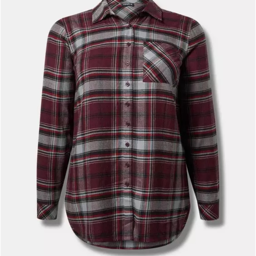 Torrid Plaid Brushed Tunic in Red and Gray